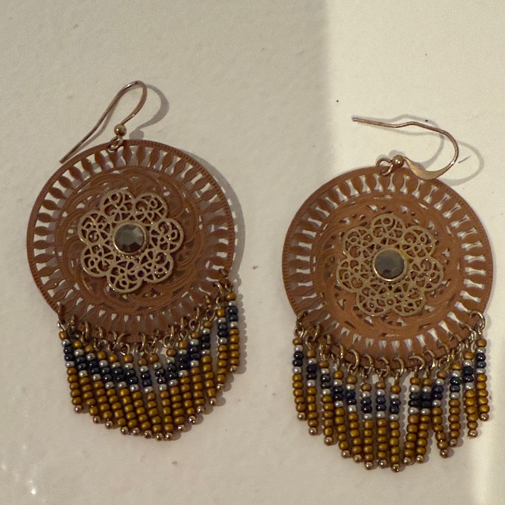 Chic Gold And Black Beaded Dangle Earrings